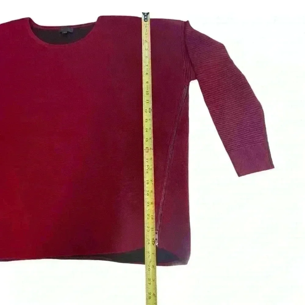 J Crew Women’s Ribbed Merino Wool Cranberry Pullover Sweater Sz L Side-Zip EUC